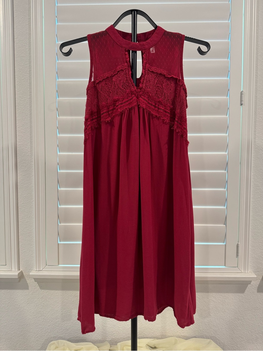 Xhilaration Wine Red Lace Yoke Mini Dress